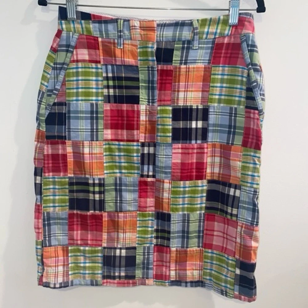 L.L.Bean Favorite Fit Patchwork Madras Plaid Skirt Multicolor Cotton Size 4 - Picture 3 of 12